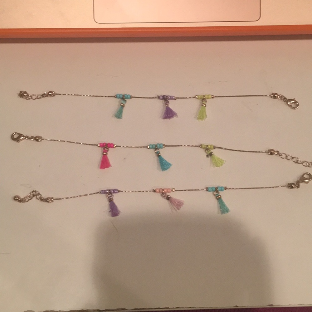 SET OF 3 fabric tassel bracelets